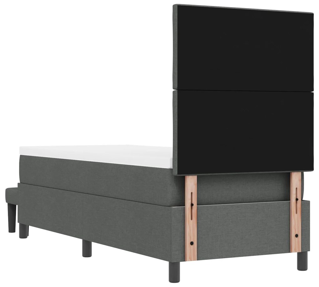 Cama Box Spring com Colchão e Banco Cinza Escuro 80x200 cm Tecido