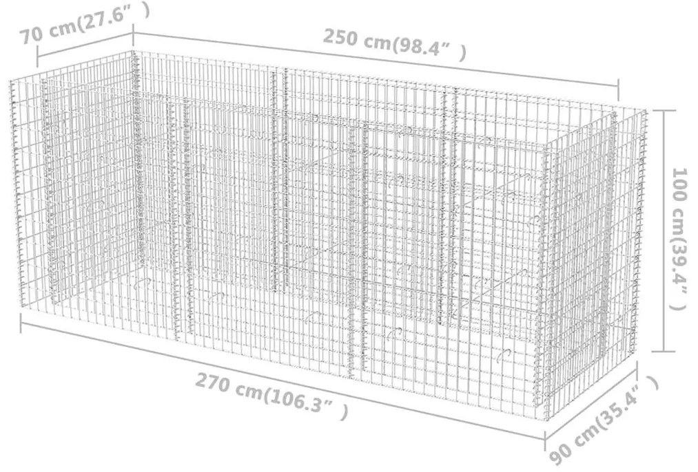 Canteiro elevado/cesto gabião 270x90x100 cm aço