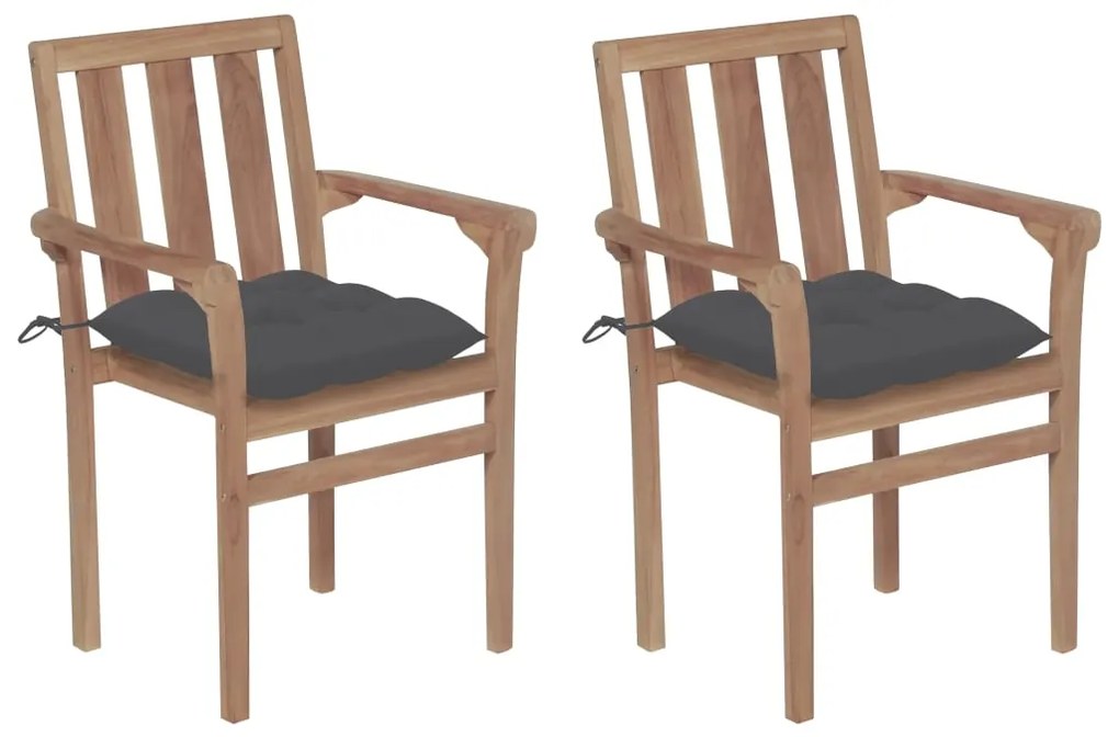 vidaXL Cadeiras de jardim c/ almofadões antracite 2 pcs teca maciça
