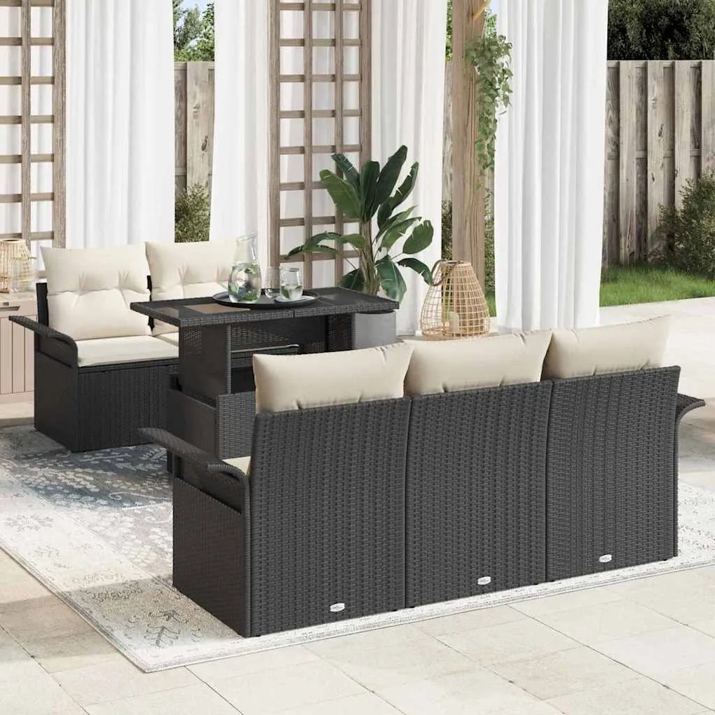 vidaXL Conjunto de Sofá de Jardim com almofada 6 pcs Preto vime PE