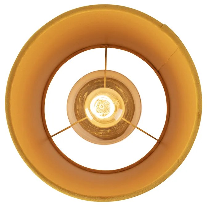 Candeeiro de teto com abajur de veludo ocre com dourado 20 cm - Combi preto Country / Rústico