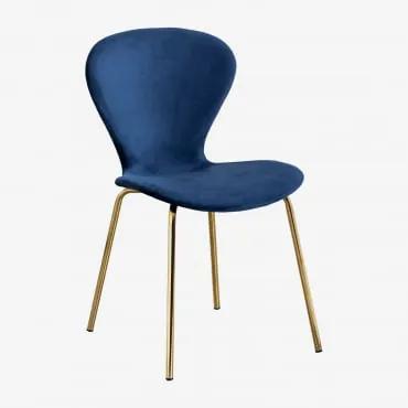 Cadeira de Jantar Empilhável em Tecido de Veludo Azul & Dourado - Sklum