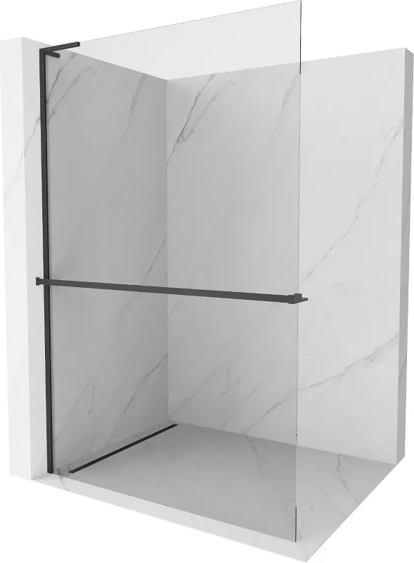 Mexen Kioto+ L parede de duche com prateleira Walk-in 110 x 200 cm, transparente, preta - 800-110-123-70-00
