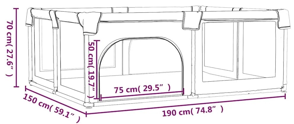 Parque para bebés com 2 portas tecido Oxford cinzento-claro