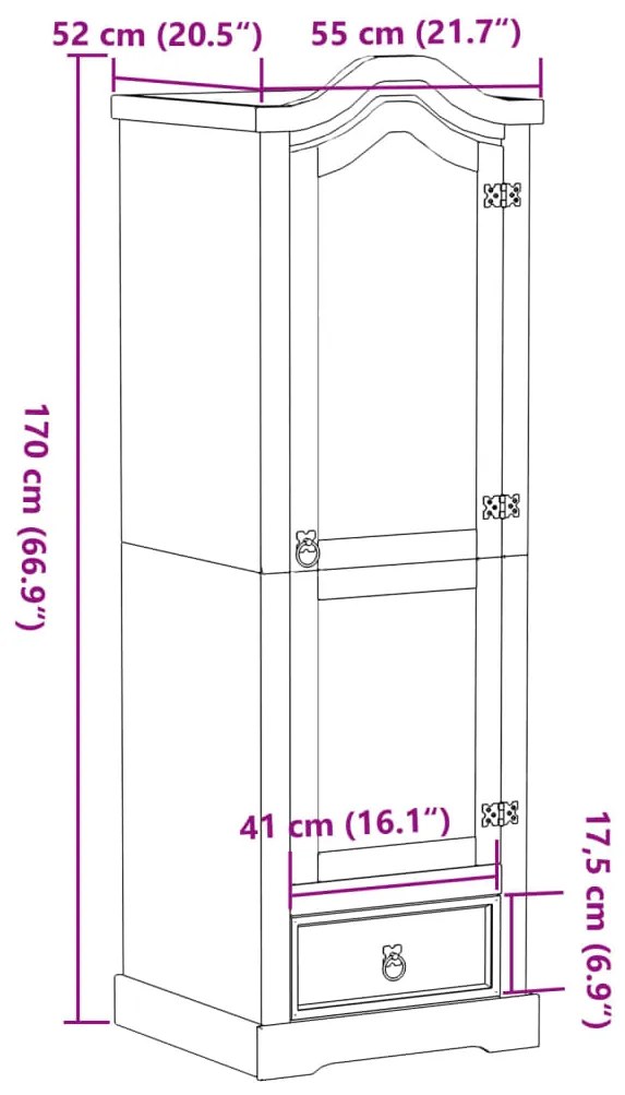 Roupeiro Corona 55x52x170 cm madeira de pinho maciça