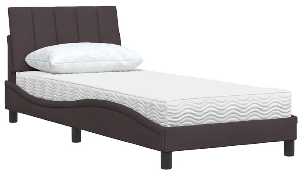 Cama com colchão 90x200 cm tecido castanho-escuro