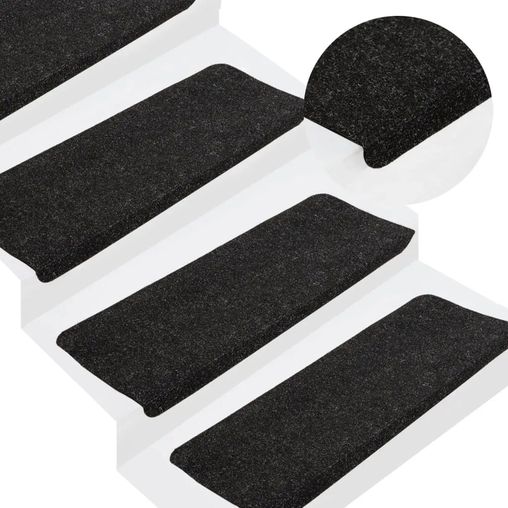 Tapetes de escada autoadesivos 15 pcs 65x28 cm antracite