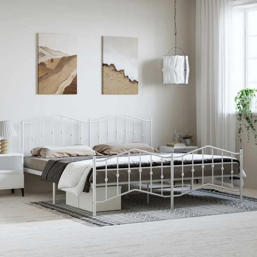 Estrutura de cama com cabeceira e pés 183x213 cm metal branco