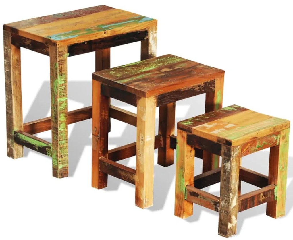 Mesas de encastrar vintage 3 pcs madeira reciclada