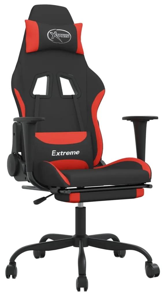Cadeira de gaming c/ apoio para os pés tecido preto e vermelho