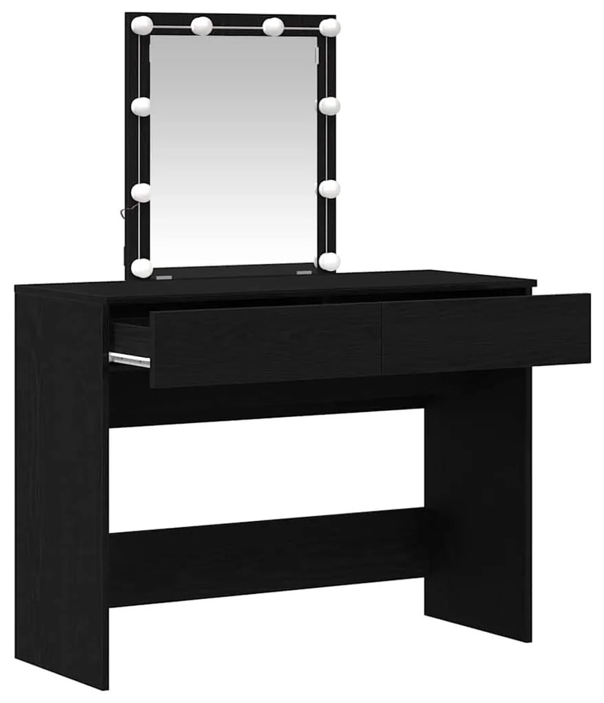 Mesa de Maquiagem com Espelho e Luzes LED Madeira de Carvalho Preto