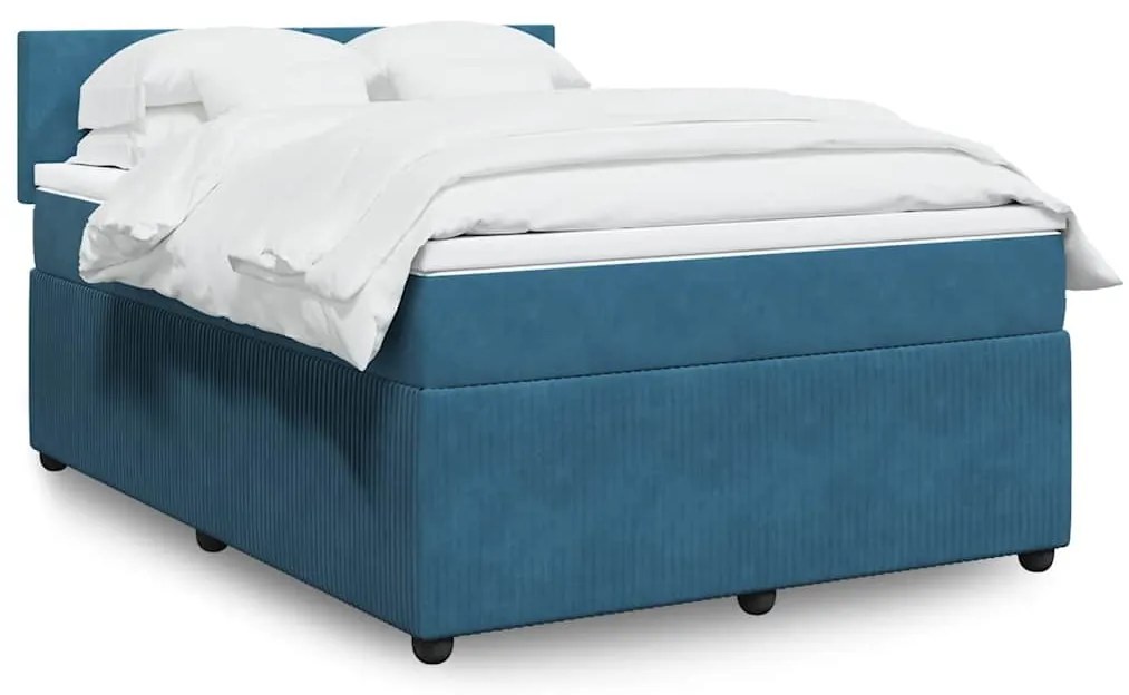 vidaXL Cama boxspring com colchão 140x190 cm veludo azul