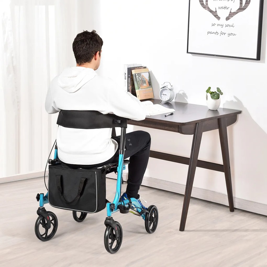 Andador idosos de alumínio dobrável leve ajustável com bolsa de armazenamento para idosos e adultos 74 x 54 x 82-95 cm Azul