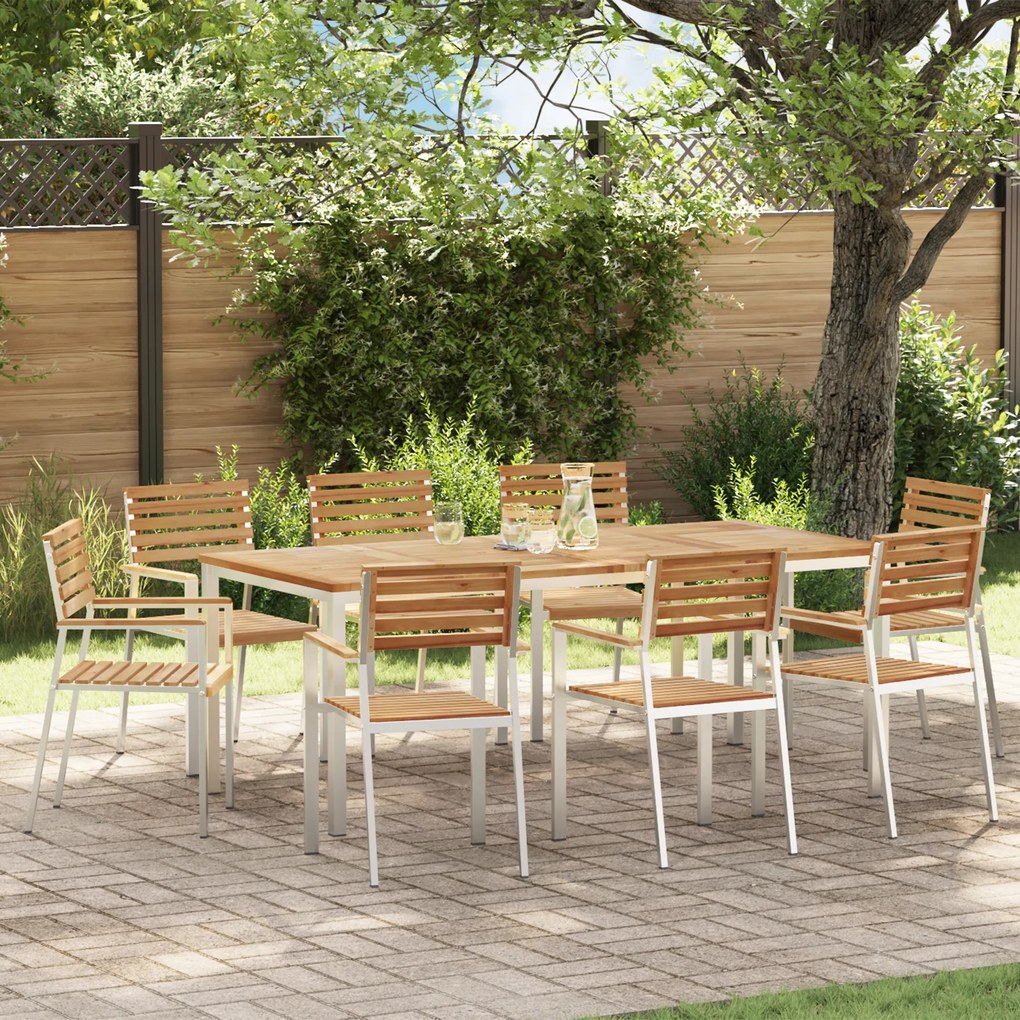 Conjunto de Jantar de Jardim vidaXL 9 Peças Madeira Sólida de Teca