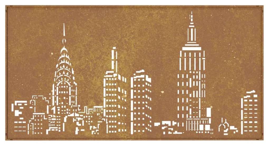 Decoração p/muro jardim 105x55cm aço corten design arranha-céus
