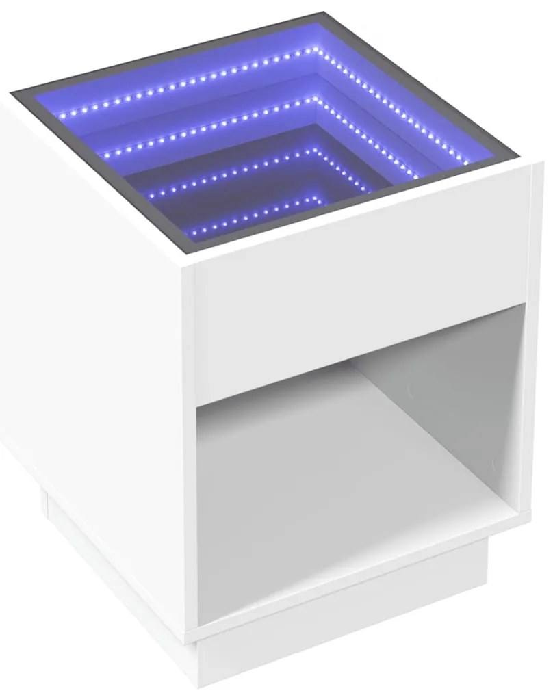 Mesa de cabeceira com luzes LED Infinity 40x40x50 cm branco