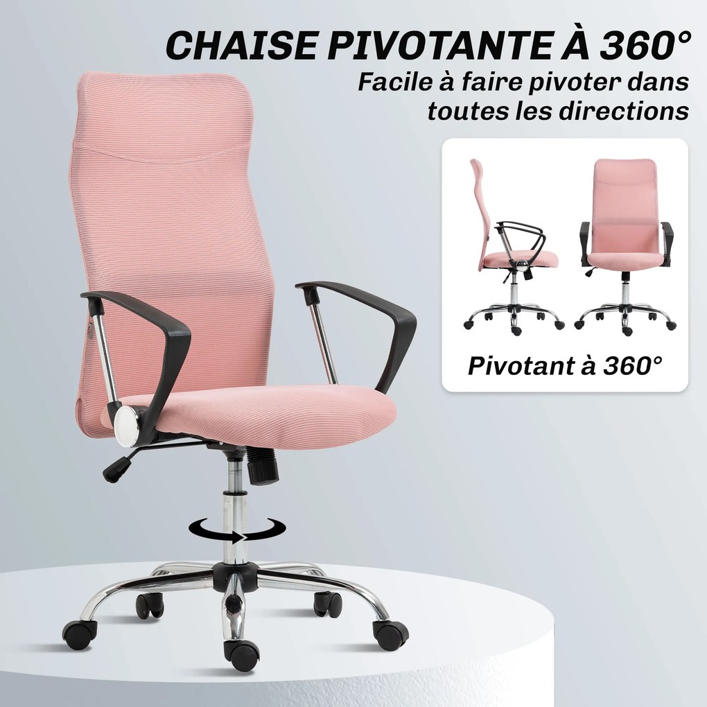 Cadeira de Escritório de Gerente, 63 x 65 x 119 cm, Encosto Ergonómico, Rosa