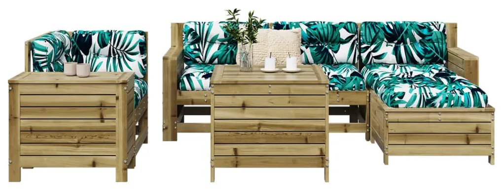 7 pcs conjunto sofás jardim madeira de pinho impregnada