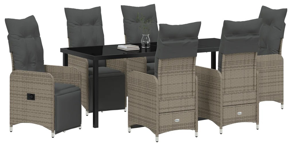 Conjunto de Jantar para Jardim com Almofadas Cinza Rattan Plástico