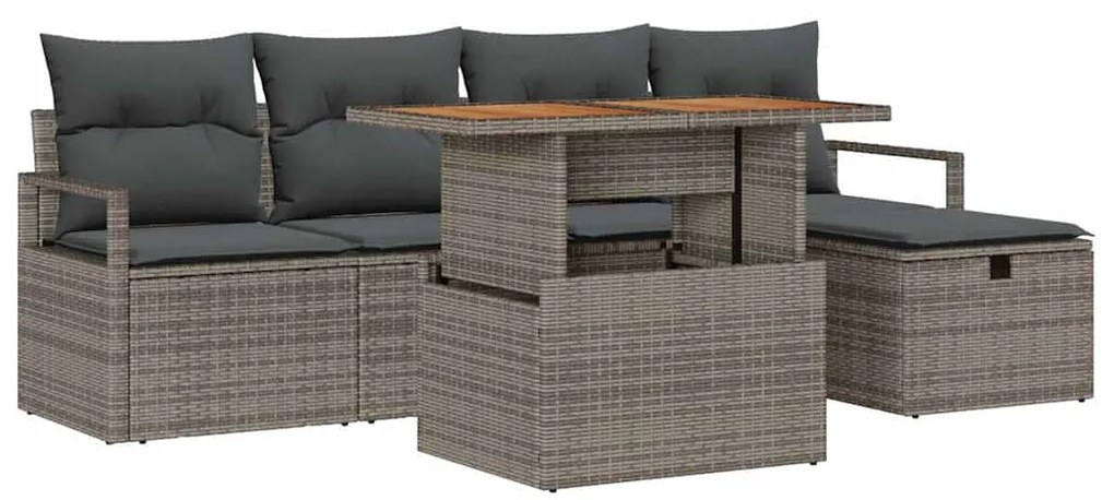 Conjunto de Sofá de Jardim 6 Peças com Almofadas Cinza de Rattan Sinté