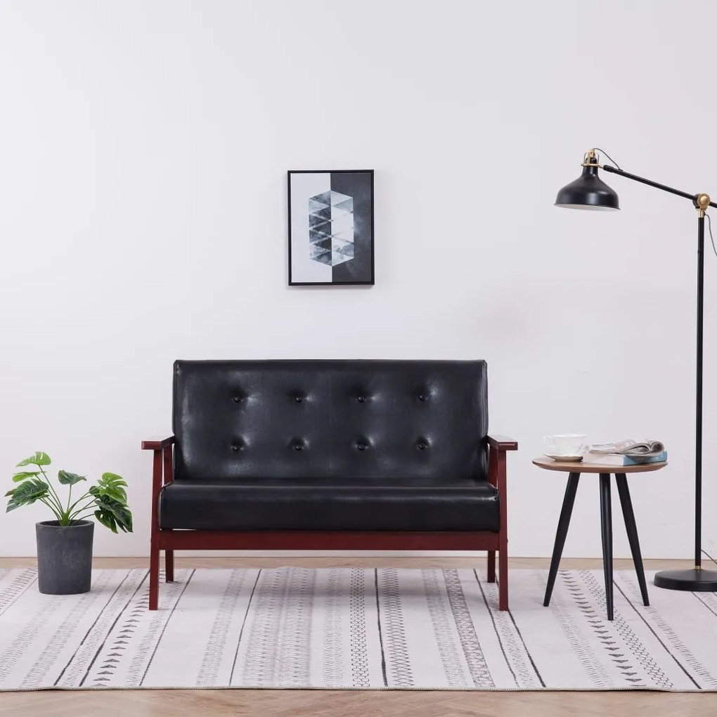 248642 vidaXL Sofá de 2 lugares couro artificial preto
