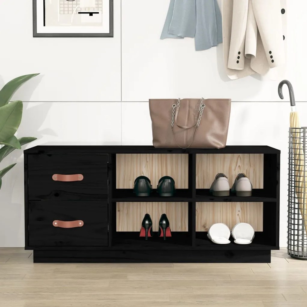 vidaXL Banco sapateira 100x34x45 cm pinho maciço preto