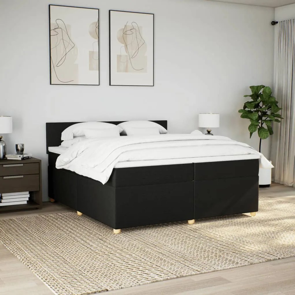 Cama com molas/colchão 200x200 cm tecido preto