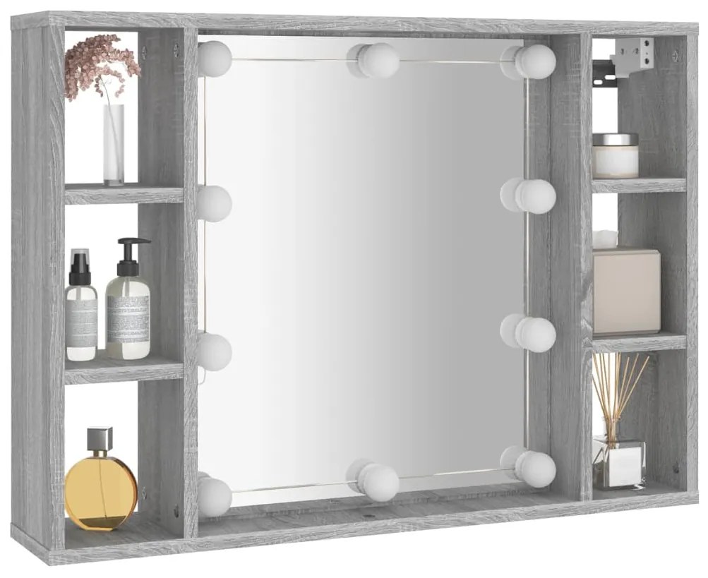 Armário espelhado com LED 76x15x55 cm sonoma cinza
