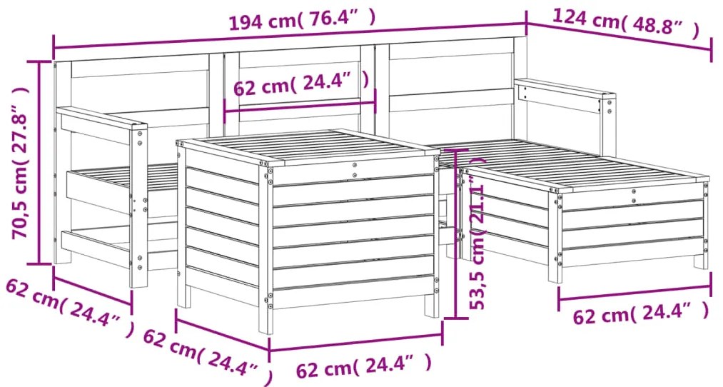 5 pcs conjunto de sofás para jardim madeira de pinho impregnada