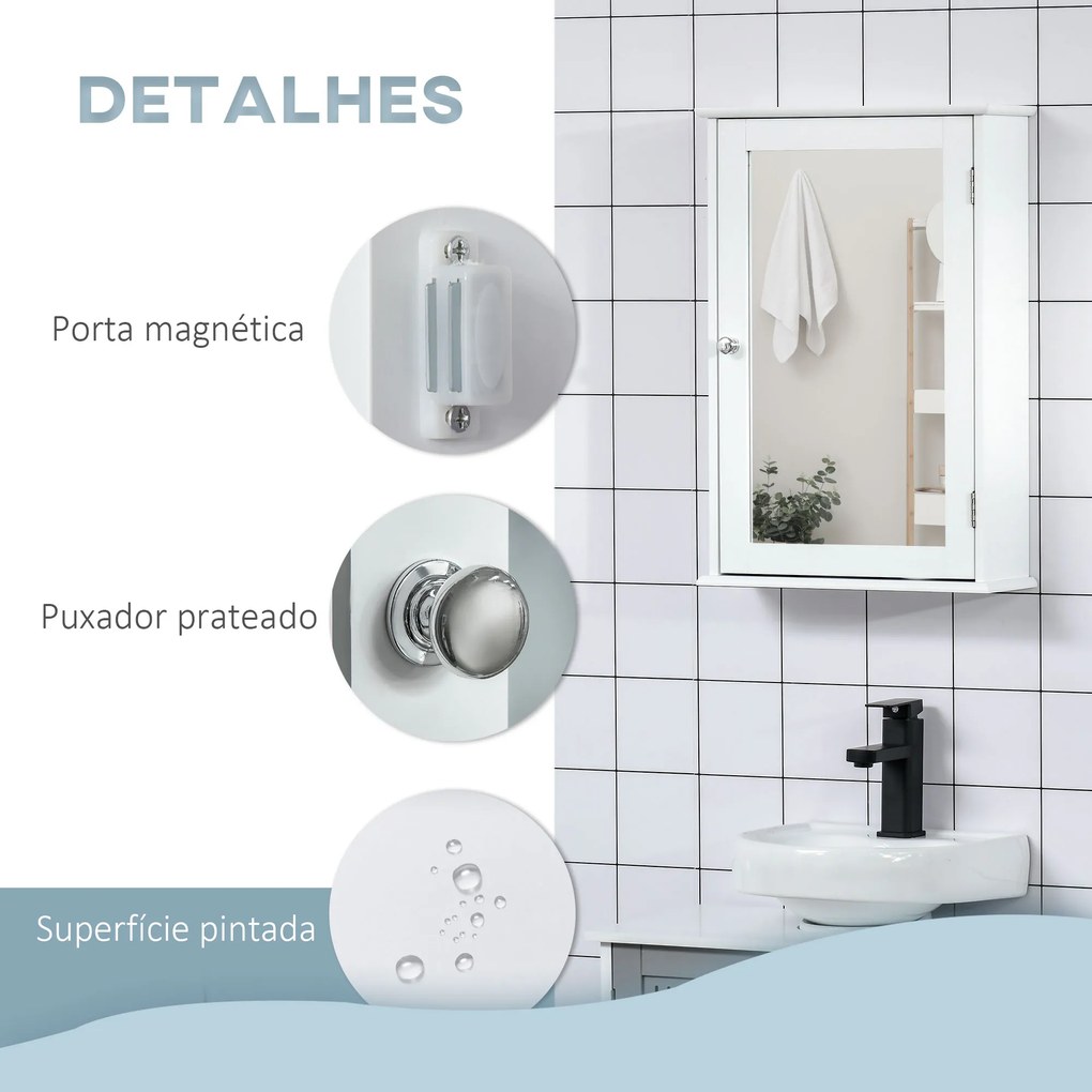 Armário de Casa de Banho com Espelho Armário com Espelho para Casa de Banho com 1 Prateleira Estilo Moderno 41x14x60 cm Branco
