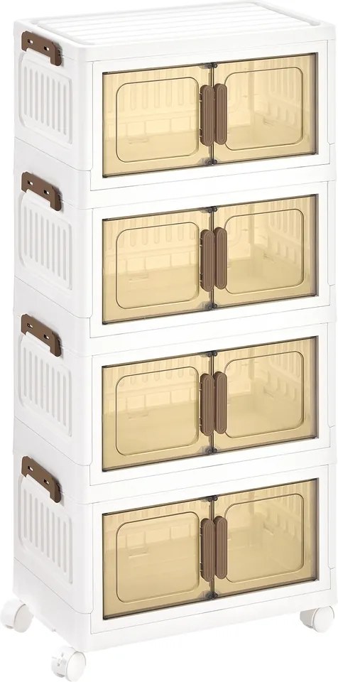 Caixas com tampa, Organizador com rodas, 4 níveis, 26 x 45 x 91 cm Branco