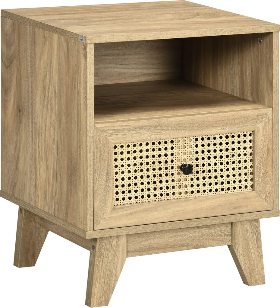 Mesa de cabeceira com gaveta, porta em vime e nicho vintage 45 x 39 x 56,5 cm