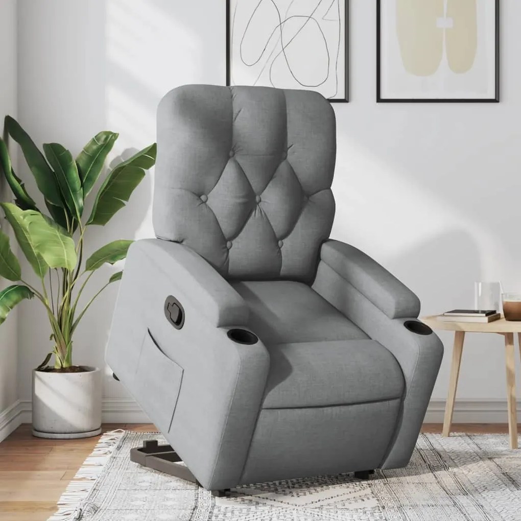 vidaXL Poltrona reclinável elevatória tecido cinzento-claro