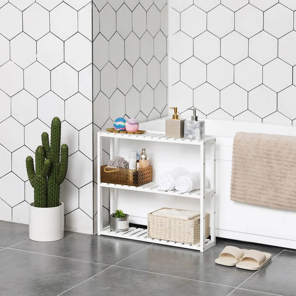 Estante de bambu com 3 prateleiras 60 x 54 x 15 cm Branco