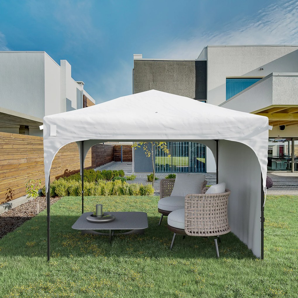 Tenda Dobrável com Altura Ajustável 1 Parede Lateral Teto com Ventilação 4 Sacos de Areia e Bolsa de Transporte 3x3 m Branco