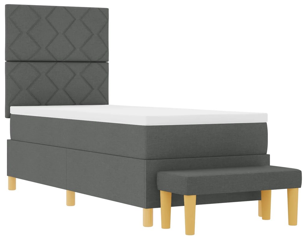 Cama Box Spring com Colchão e Banco Cinza Escuro 80x200 cm Tecido