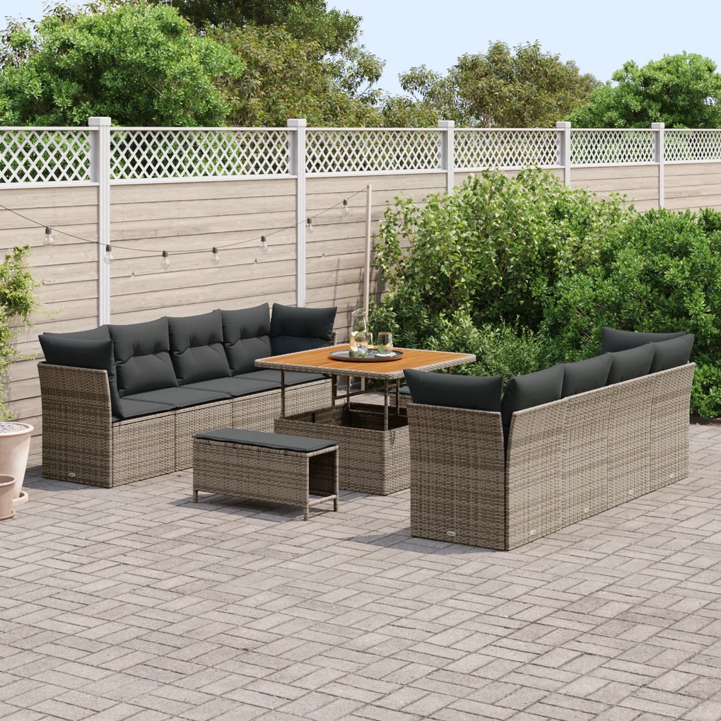 Conjunto de Sofá de Jardim de 11 Peças com Almofadas Cinza Rattan Sint