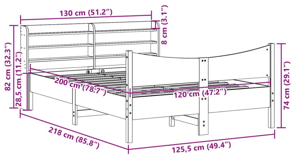 Estrutura de cama com cabeceira 120x200 cm pinho maciço