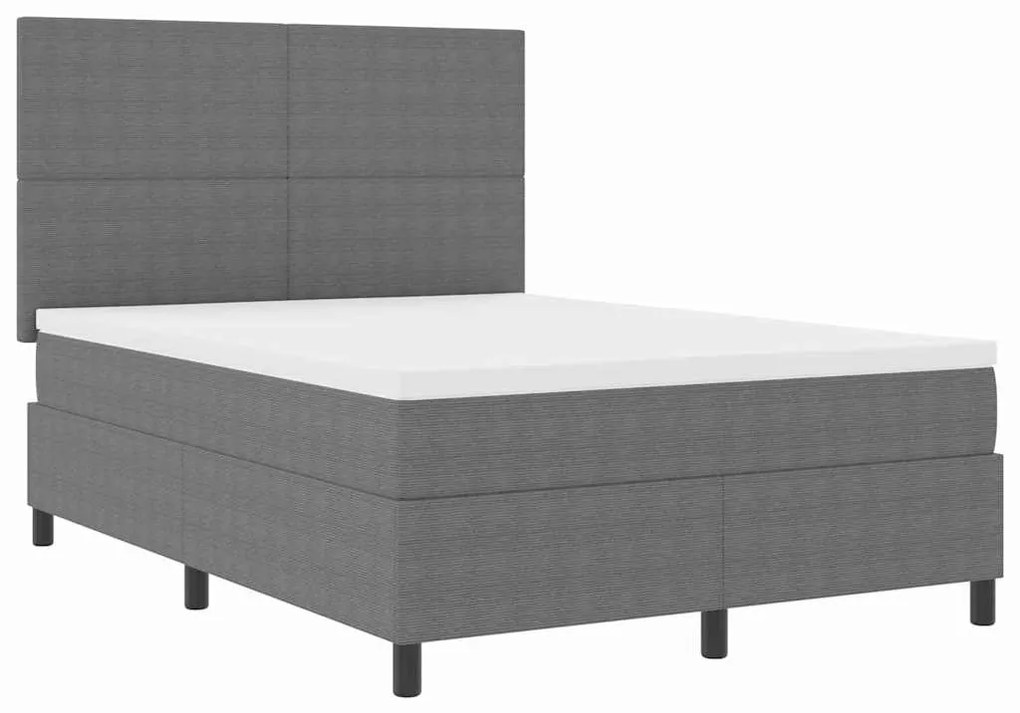 Cama Box Spring com Colchão Cinza Claro 160x200 cm Tecido Canele