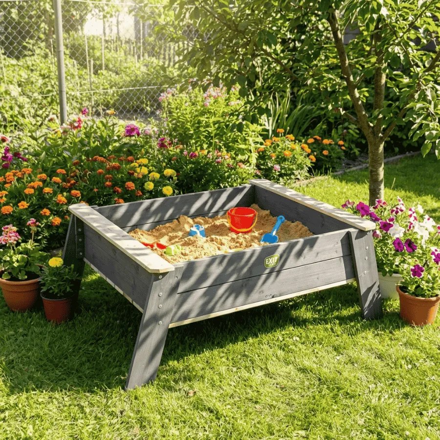 Mesa de brincar exterior com caixa de areia para crianças 90x50x146 cm Aksent Cinzenta