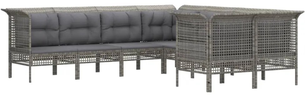 8 pcs conjunto lounge de jardim c/ almofadões vime PE cinzento