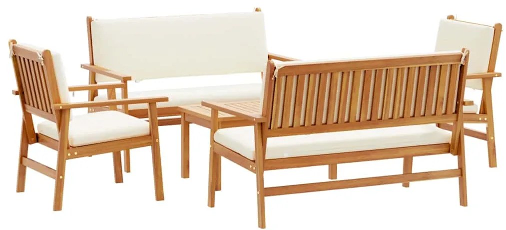 Conjunto de Sofá de Jardim de 5 Peças com Almofadas em Madeira Sólida