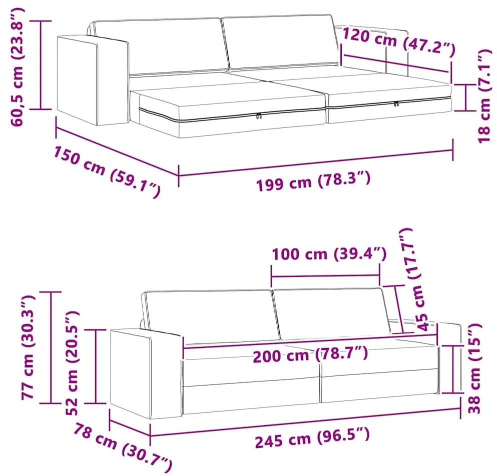 Sofá-Cama de Chão 2 em 1 Taupe 245x150x60.5 cm Tecido