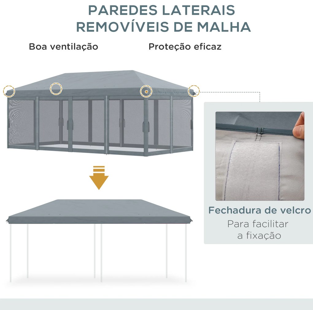Tenda Dobrável 585x295x270 cm Tenda de Jardim com 6 Mosquiteiros Bolsa