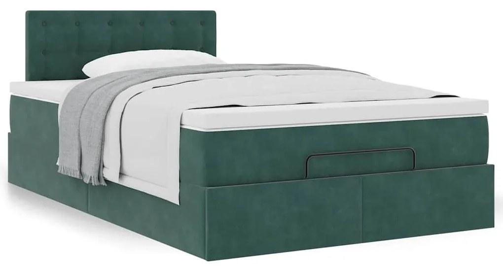 Estrutura de cama otomana com colchão verde escuro veludo