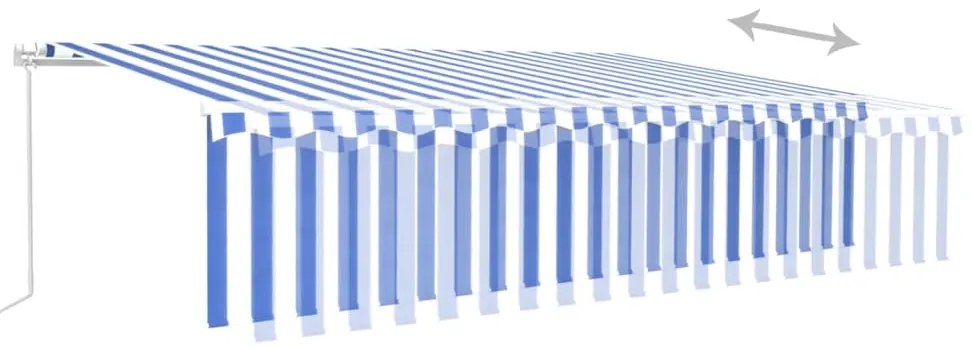 Toldo retrátil manual com estore/LED 6x3 m azul e branco