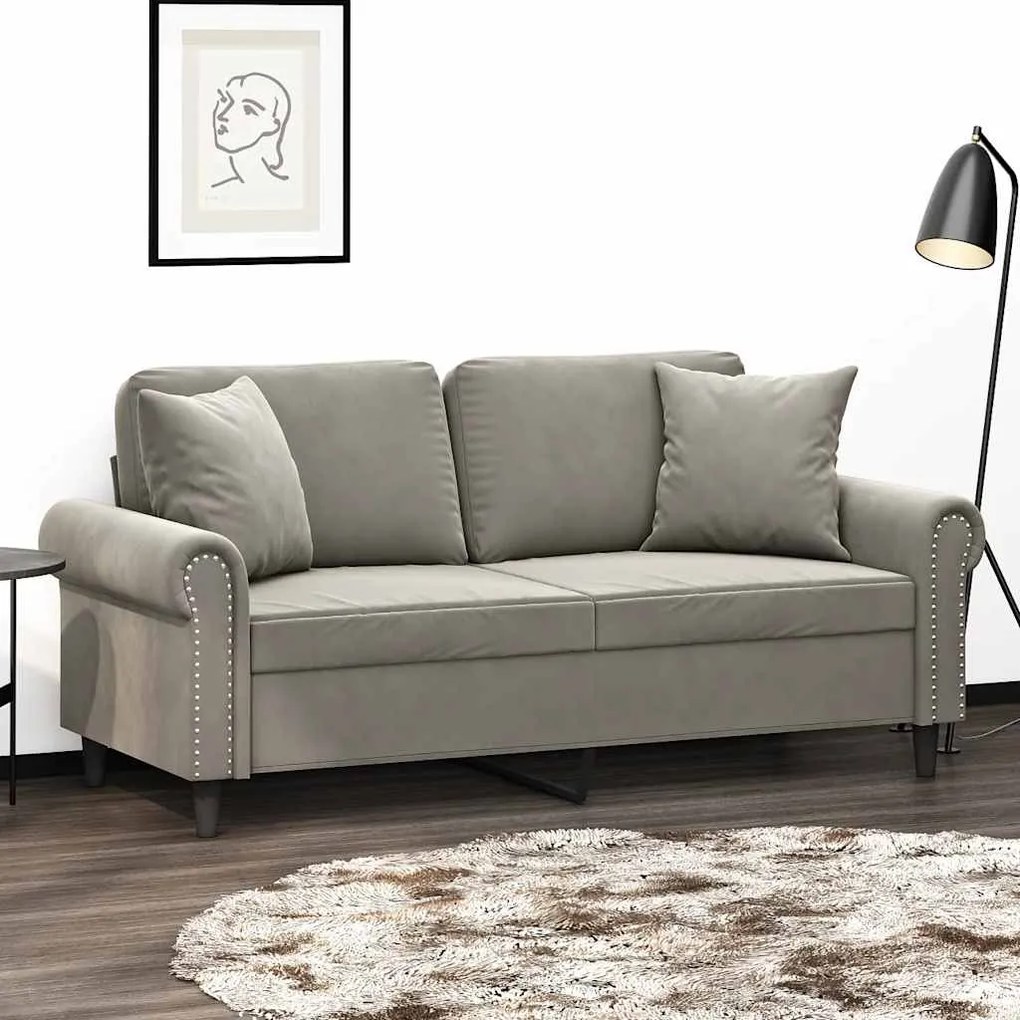 vidaXL Sofá 2 lugares c/ almofadas/almofadões 140cm veludo cinza-claro