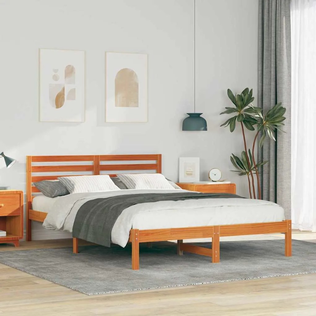 vidaXL Estrutura da Cama com cabeceira Marrom Cera 140 x 210 cm