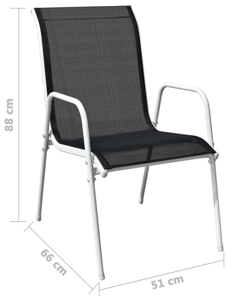 Cadeiras de jardim empilháveis 2 pcs aço e textilene preto