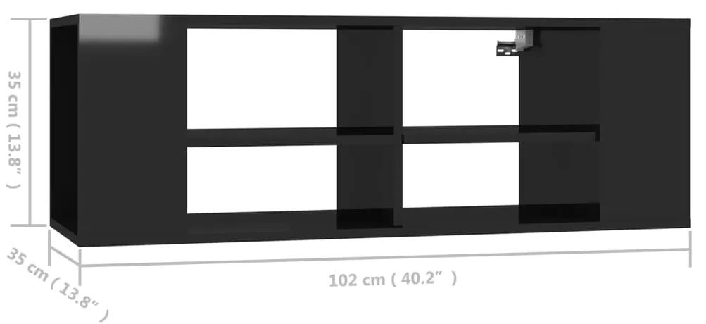 Armário de parede p/ TV 102x35x35 cm contrapl. preto brilhante